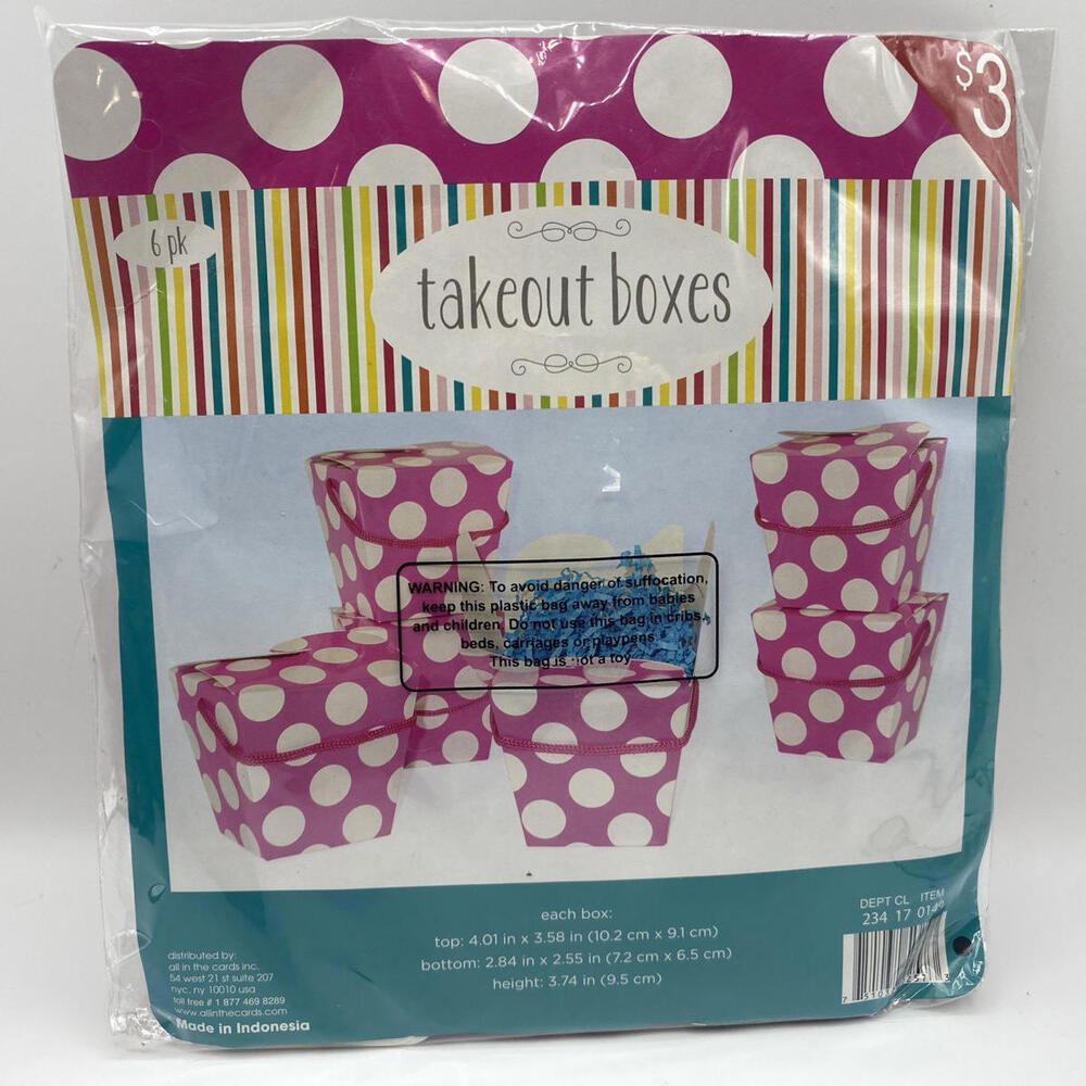 Takeout Style Gift Boxes   6 in pack  Polka Dot Pink